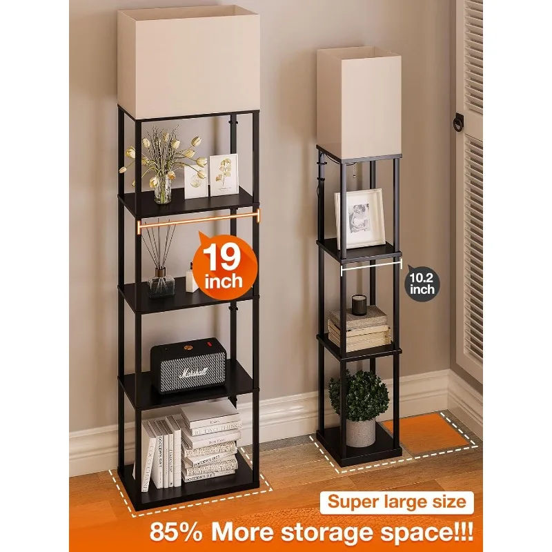 Floor lamp with Shelves Super Large Size (19''W), 5-Tier Modern Floor lamp with 3 Color Temperatures LED Bulb, Display