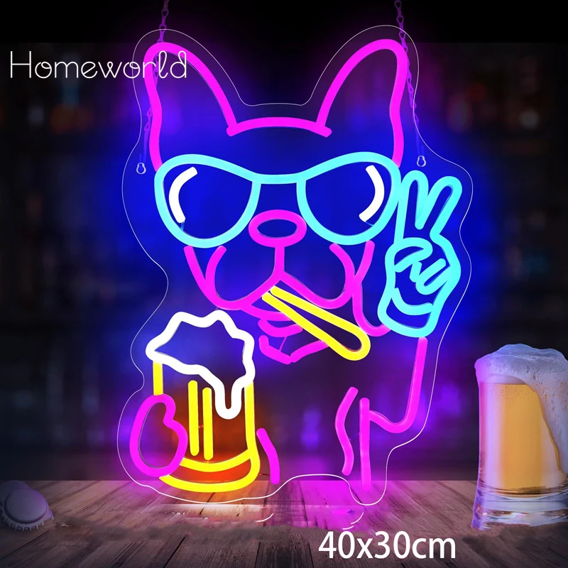 

Fashion Dog French Bulldog Beer Neon Lights Dimmable Wall Decor LED Pet Shop Bedroom Bar Birthday Party Decor Gifts