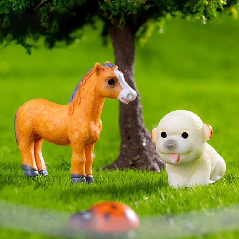 Mini Small Animal Cows Sheep Dogs Pigs Horses Rabbits Statue Micro Landscape Decoration For Car Home Desktop Ornaments
