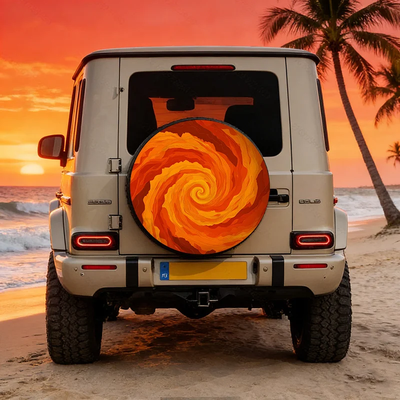 Polyester Fiber Car Spare Tire Cover, Spiral Lava Texture Creative Design, Universal Tire Protection Sleeve, Fits Various Vehicl
