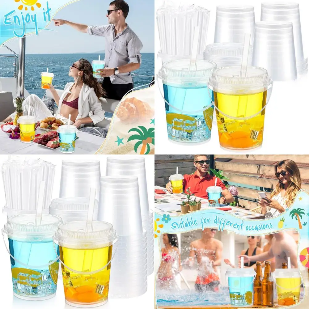 

34 oz Disposable Ice Cream Cups with Lids and Straws for Outdoor Parties, Weddings, and Birthdays
