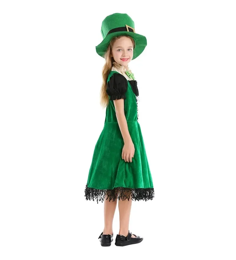 Irish Folk Dance Dress St Patrick Day Elf Leprechaun Costume Kid Girls Green Carnival Festival Fairy Pixie Outfit - view 6