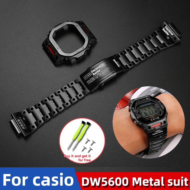 

Upgraded Stainless Steel Metal Strap + Bezel Case for Casio G-Shock DW5600/GW-B5600/GB-5600 | Shockproof Watch Band Replacement
