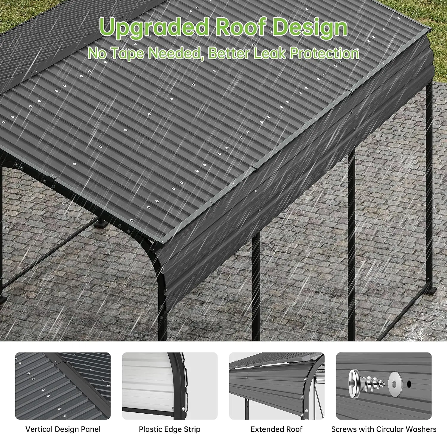 10x15 FT Galvanized Steel Carport, Heavy Duty Outdoor Storage Shelter for Car & Boat, Gray, Customized