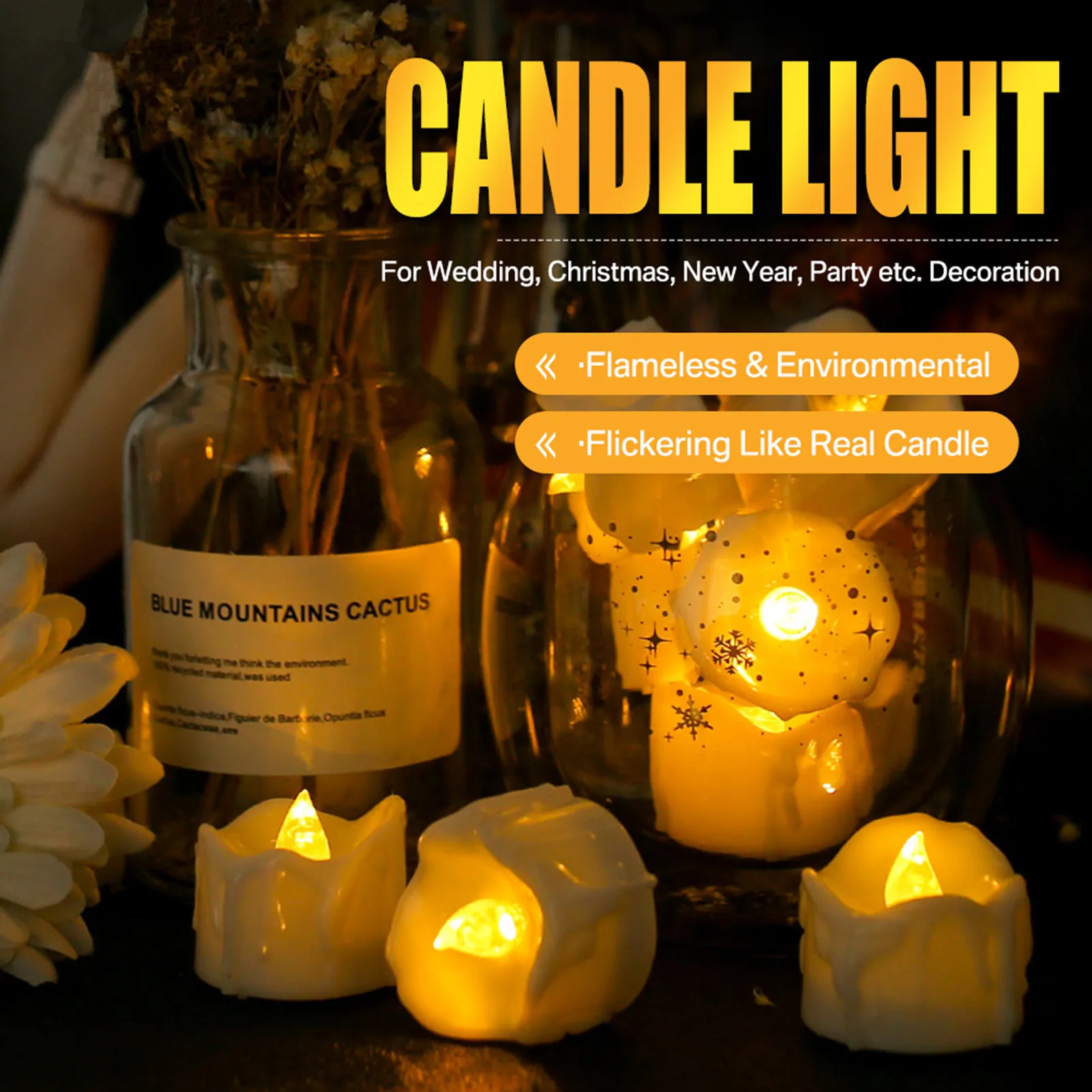 12/24pcs Pack Flameless Battery Tea Lights Votive Candle Electric LED Bulk Mini Candles for Wedding Christmas Party Table Decor