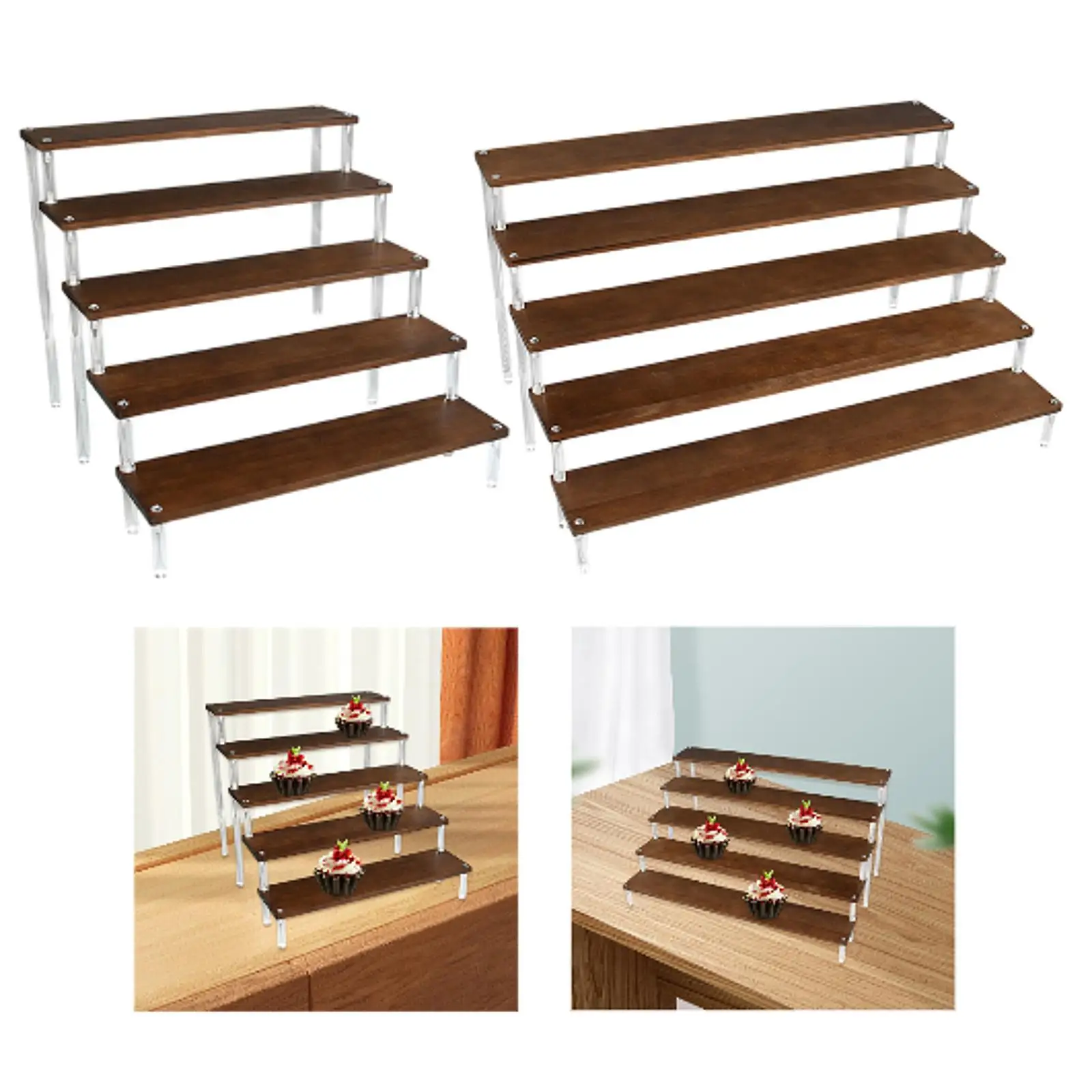 Wooden Display Riser Stand Cupcake Holder Stand 5 Tier Perfume Display Stand Display Shelf for Dolls Toys Apartment Show