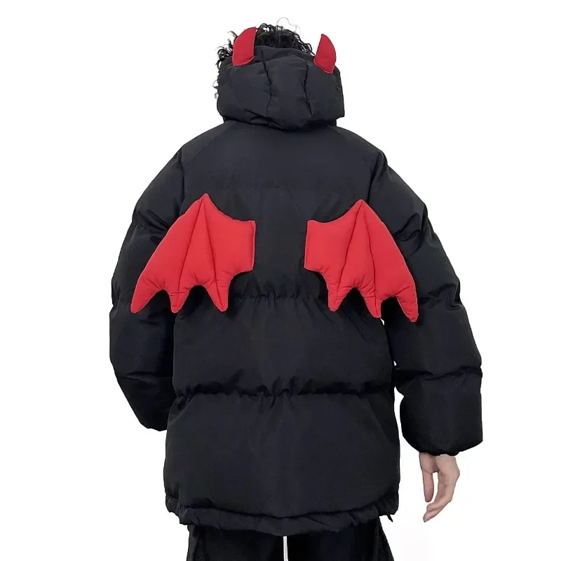 Winter Parkas Jacket Men Women Street Devil Horns Wing.Doll Bag Hooded Padded Coat Thick Warm Hip Hop Puffer Bubble Coats Unisex