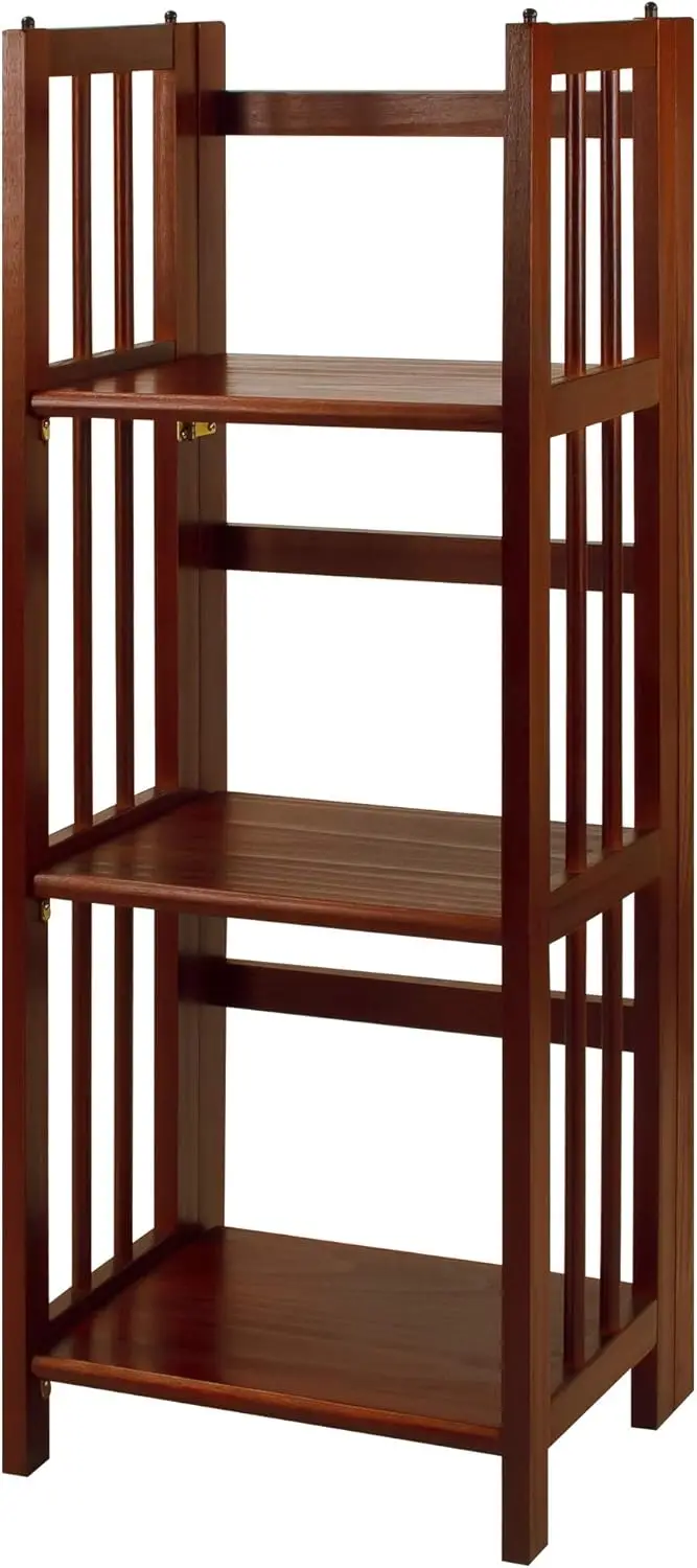 

Narrow 3-Shelf Folding Bookcase, 14" Wide, Walnut, Solid Wood, Easy Assembly