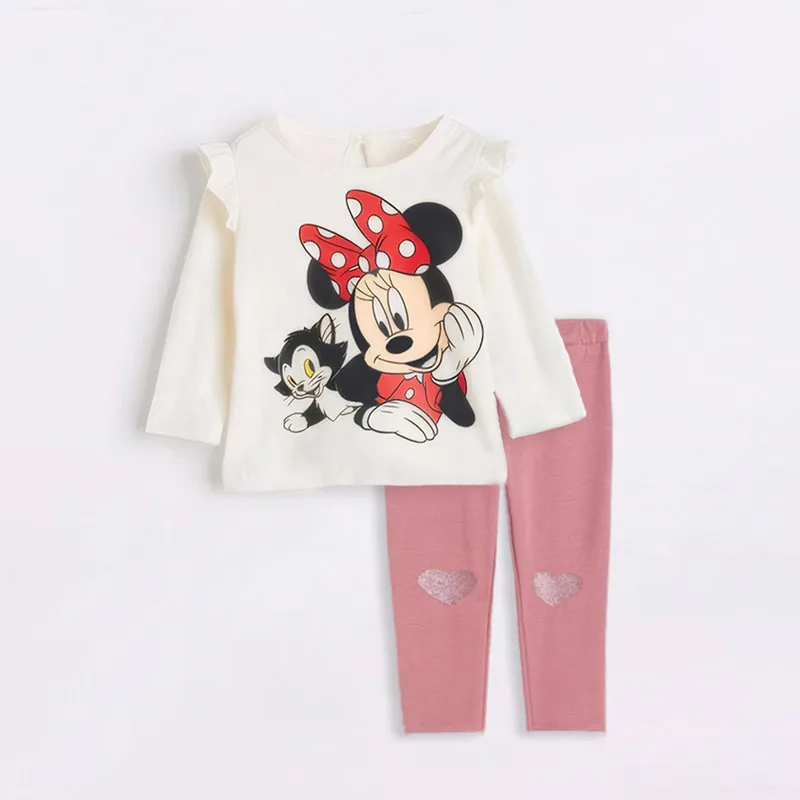 Disney Minnie Printed Baby Sets Spring Cotton Long Sleeve Top +Leggings 2Pcs Autumn Toddler Girl Clothing