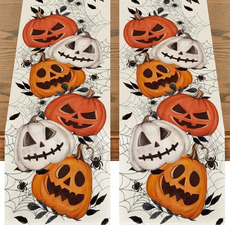 

33*120cm 1Pcs Ghost Pumpkin Cat Halloween Table Towel Bat Autumn Thanksgiving Kitchen Table Decoration Home Party Decorations