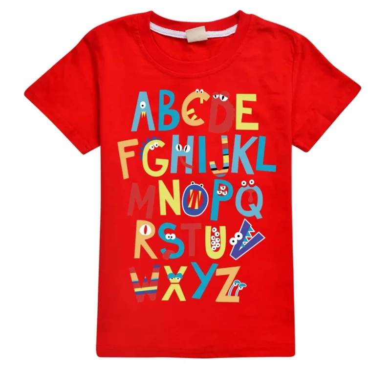 Alphabet Lore Cotton Tshirt A-Z English Letter Printing T-shirt Animal Clothes Gift for Kids Children Educational Christmas Gift