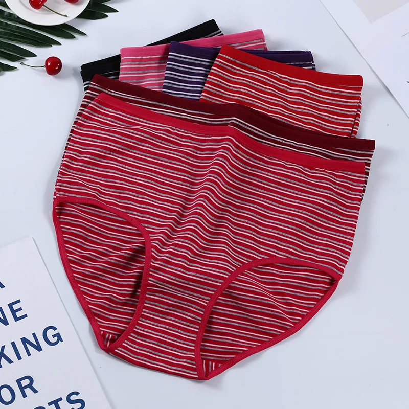 5Pcs/Lot High Waist Russia Stripe Panties for Women Underwears Sets Mother Milk Fiber Soft Plus Size 6XL Briefs Intimates