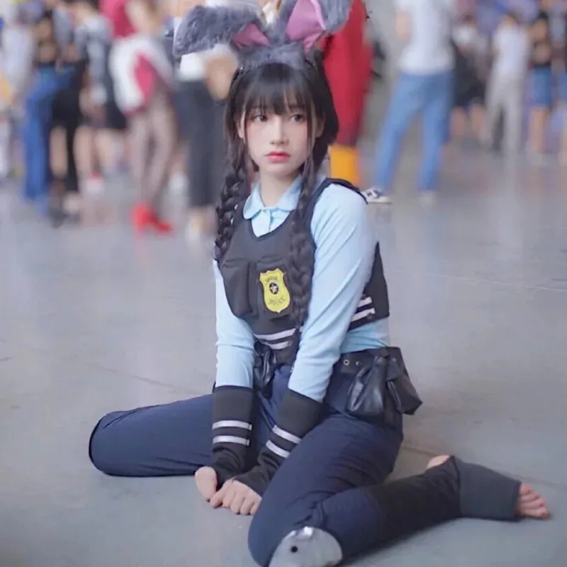 

Judy Hopps Cosplay Costume Women Cartoon Zoo Bunny Roleplay Adult Man Halloween Clothes for Kids Rabbit Police Officer Clothing