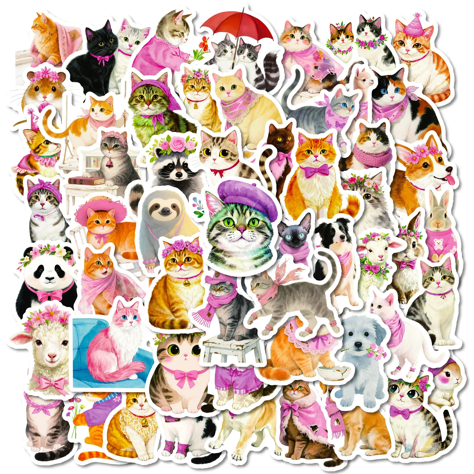 56PCS Nette Katzen Tiere Aufkleber DIY Telefon Gitarre Laptop Notebook Koffer Tasse Wasserdichte Aufkleber Aufkleber