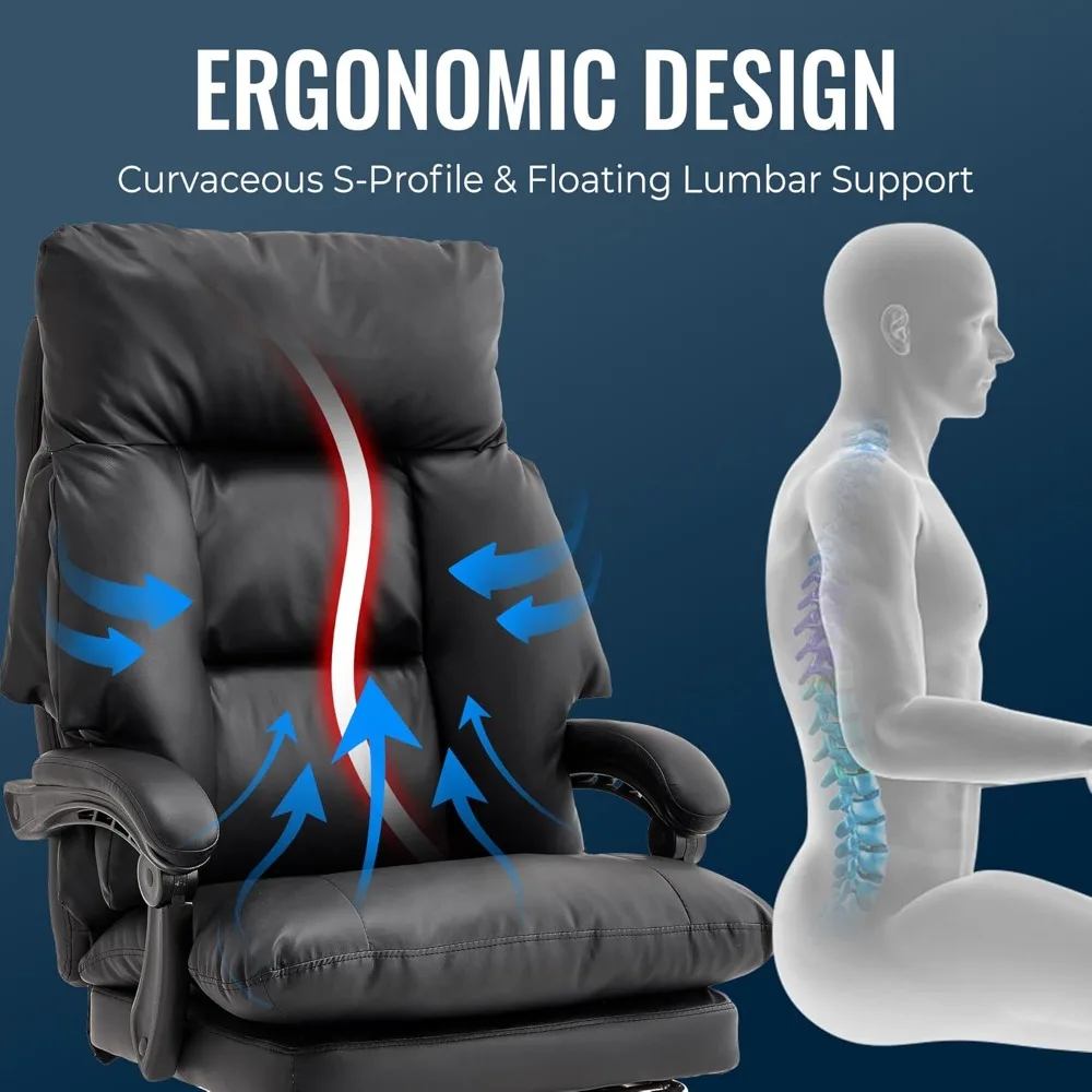 Office Chair with Footrest 500lbs,Reclining Leather Computer Chair for Heavy People, Big and Tall Comfy Executive Desk Chair wit