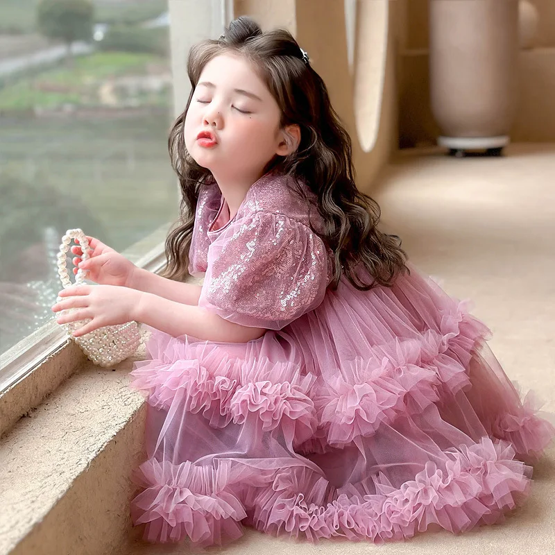 

Children's dress for spring and summer, new stylish formal dress, skirt, base shirt, baby girl's fluffy princess dress