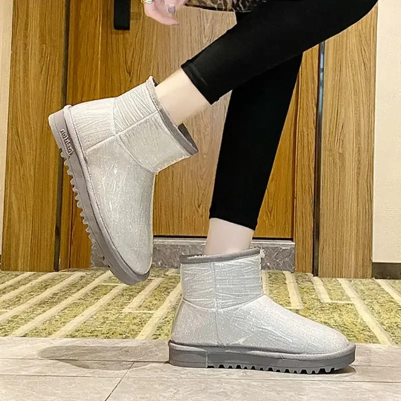 Flat Waterproof Round Toe Tabi Booties Shoes for Woman Silver Ankle Women\'s Snow Boots Boot Female New Rock Spring 2024 Gothic