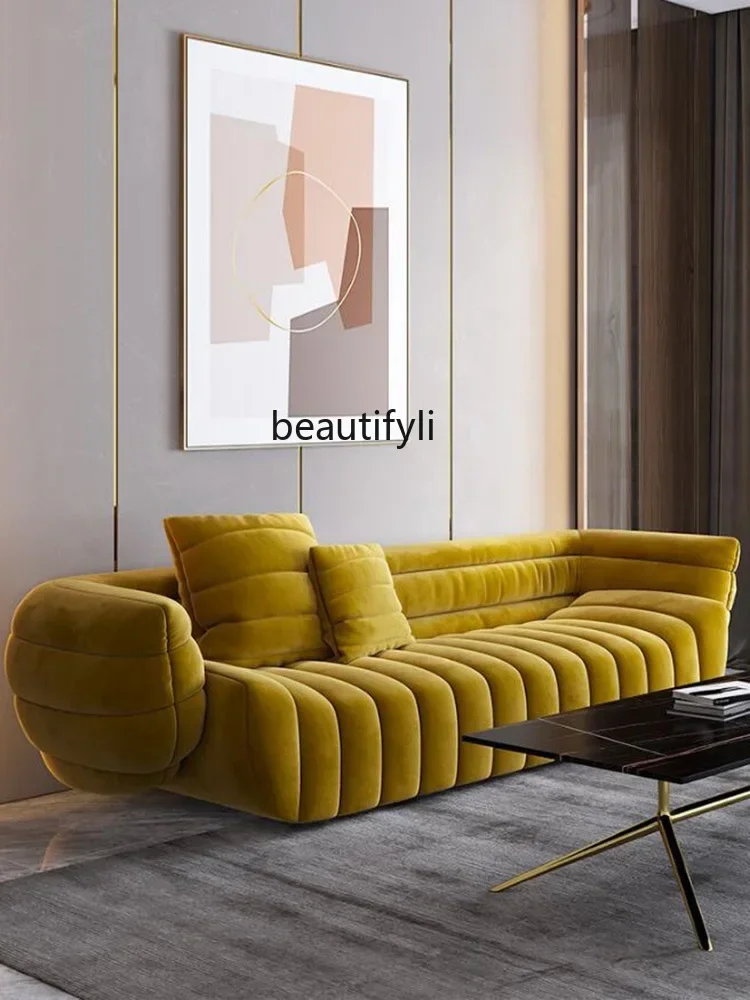 Small Apartment Living Room Three Seats Fabric Sofa Banana Boat Creative Designer Flannel Sofa