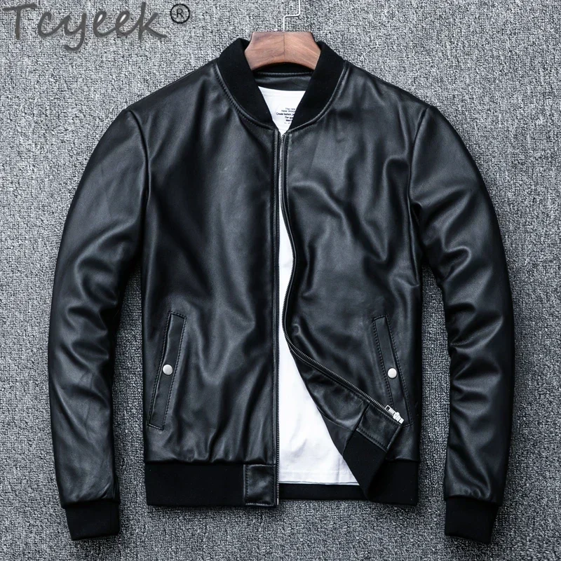 Tcyeek Genuine Leather Jacket Men Clothes Spring Autumn Baseball Coat Men's Real Sheepskin Coats Short Style Chaquetas Hombre