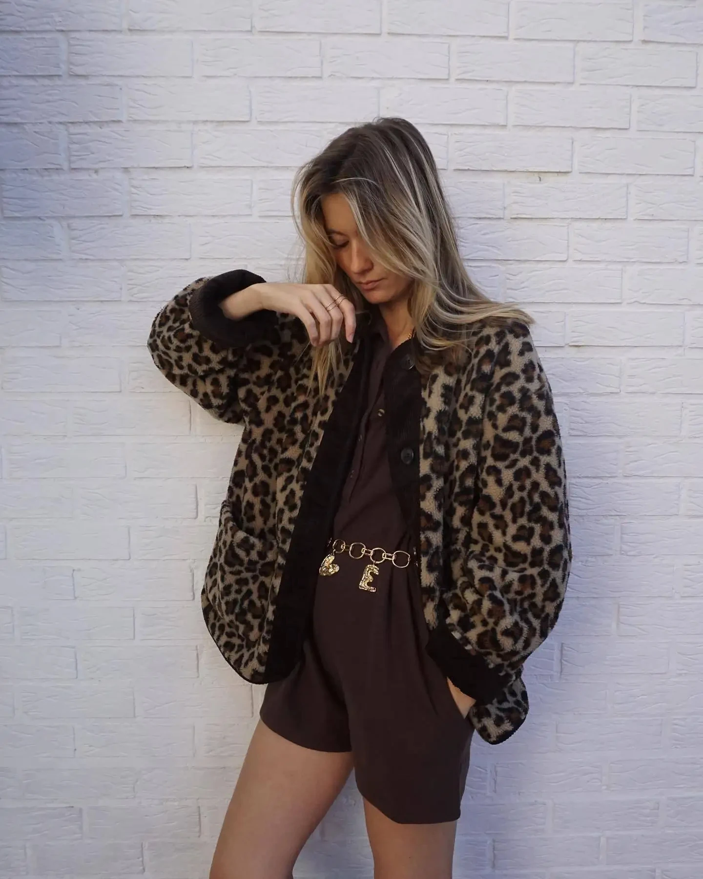 Women Fashion Winter Leopard Print Coat Long Sleeves Loose Single Breasted Female Top Pockets Streetwear Woman Cardigan