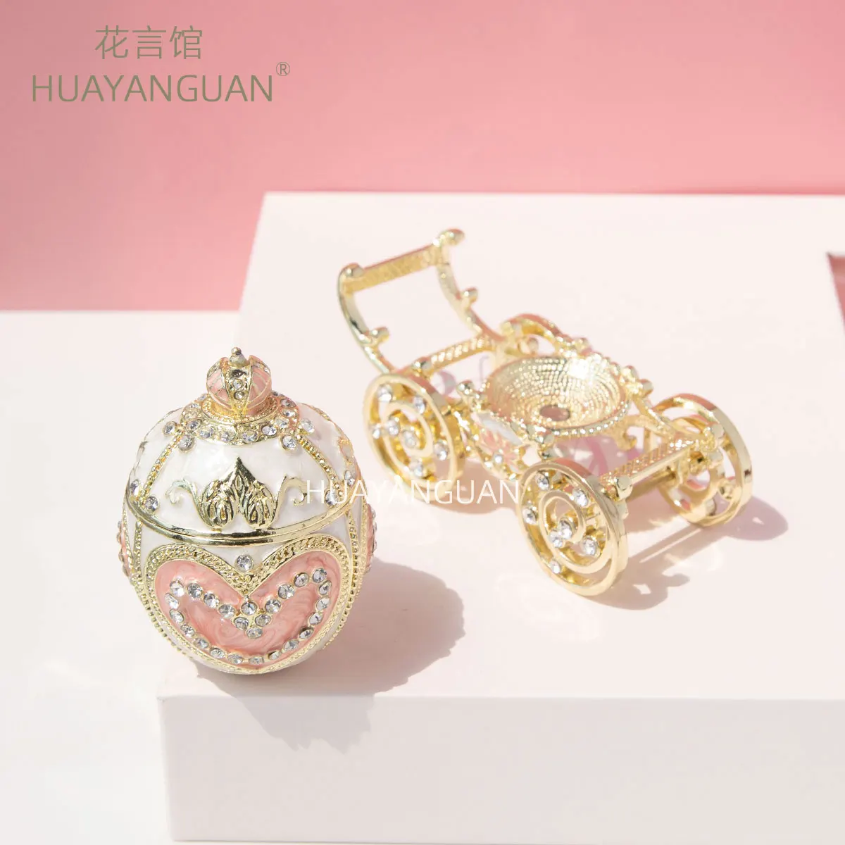 European Palace Style Enamel Heart Carriage Jewelry Box Storage Case Decorative Ornament for Home