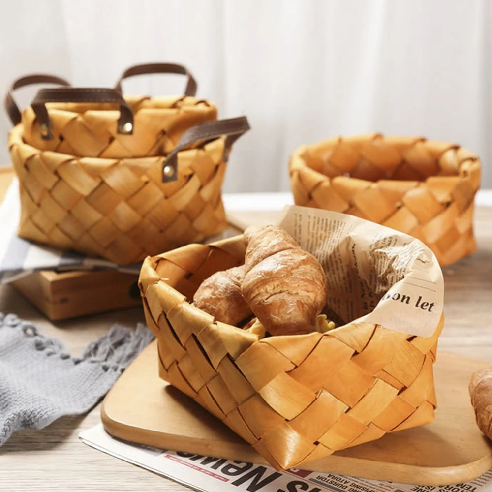 1PC Bamboo Bread Basket Fruit Vegetables Egg Storage Basketry Snacks Container Picnic Organizer Kitchen Nesting Storage Basket