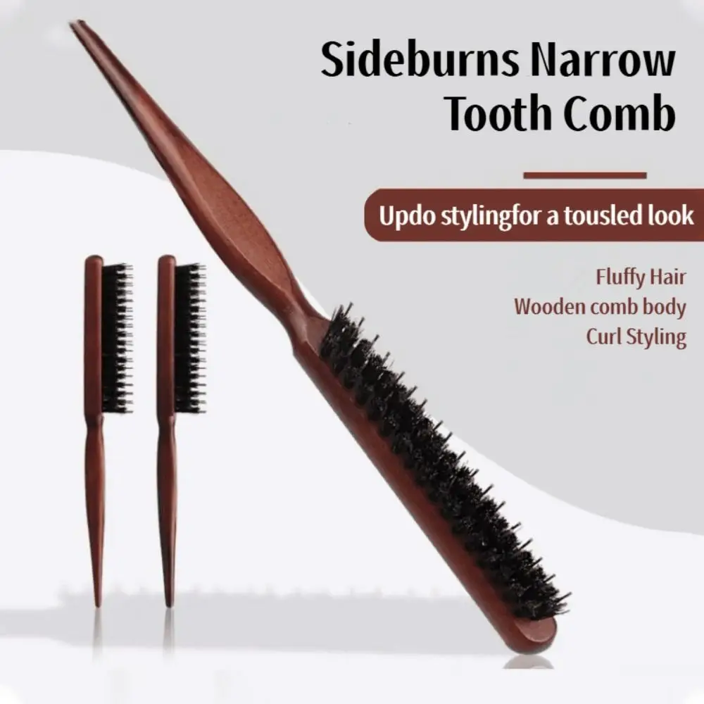 New 3 Rows Sideburns Fluffy Hair Beating Comb Wooden Handle Durable Pointed Tail Comb Boar Bristle Comb