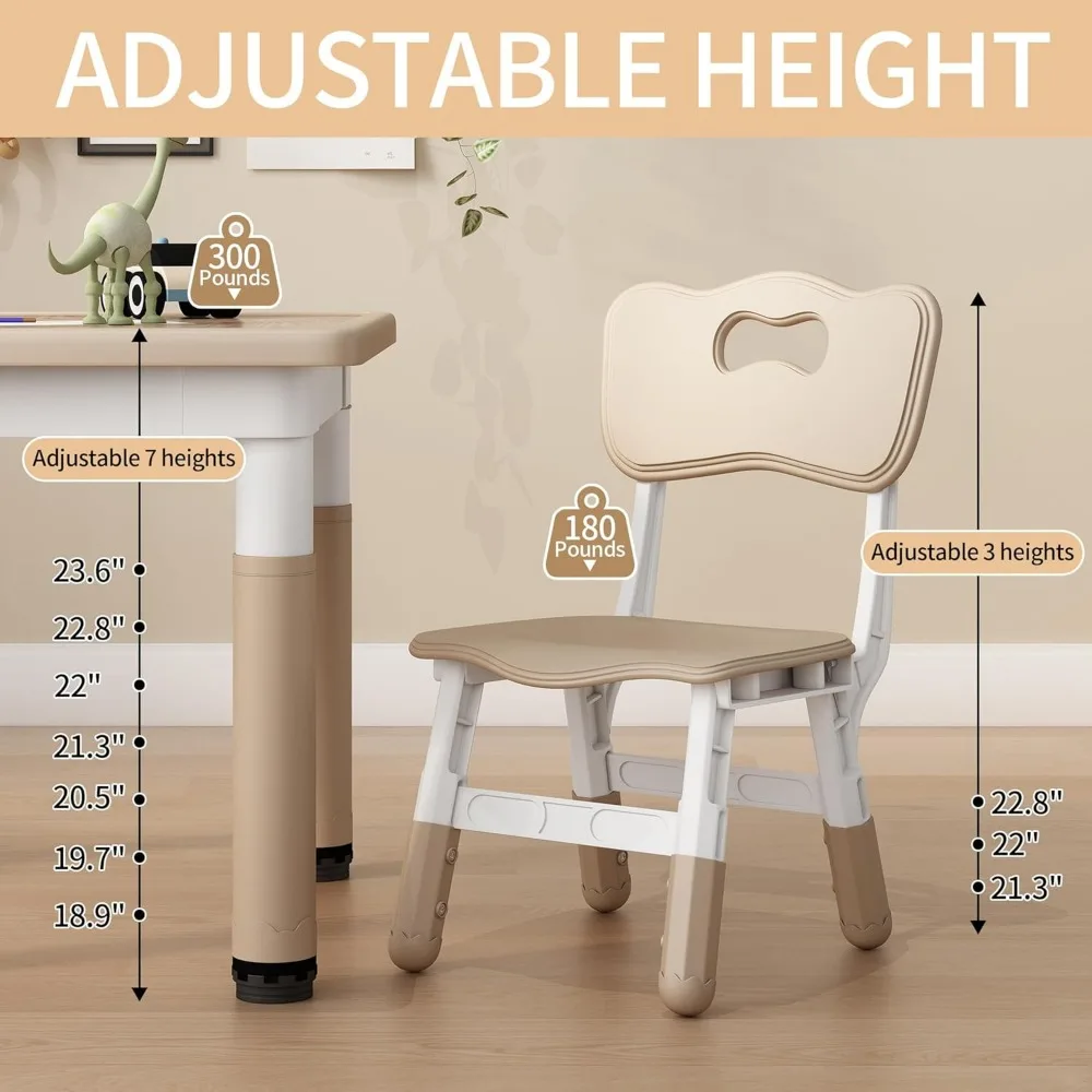 Height Adjustable Childrens Table and Chair Set, Kids Tables for Age 2-8, Graffiti Desktop, Table for Kids with 4 Seat