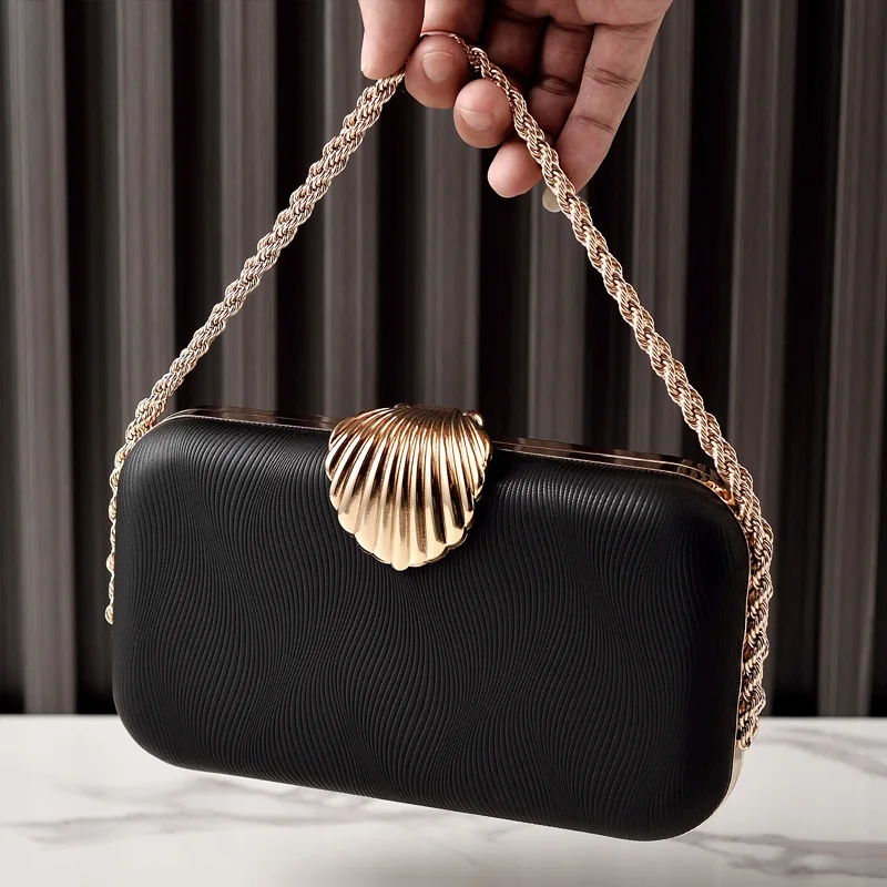 

Новинка 2025 года, женский банкетный клатч из искусственной кожи, элегантный вечерний кошелек с цепочкой в виде ракушки, вечернее платье, сумка для выпускного вечера, свадьбы, коктейля, невесты