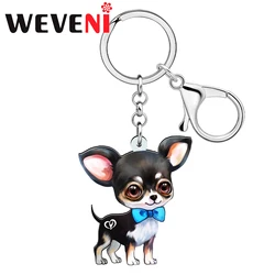 WEVENI Acrylic Cute Black Chihuahua Dog Key Chains Charm Car Bag Keychains Key Ring Jewelry Gifts For Women Girls Kids