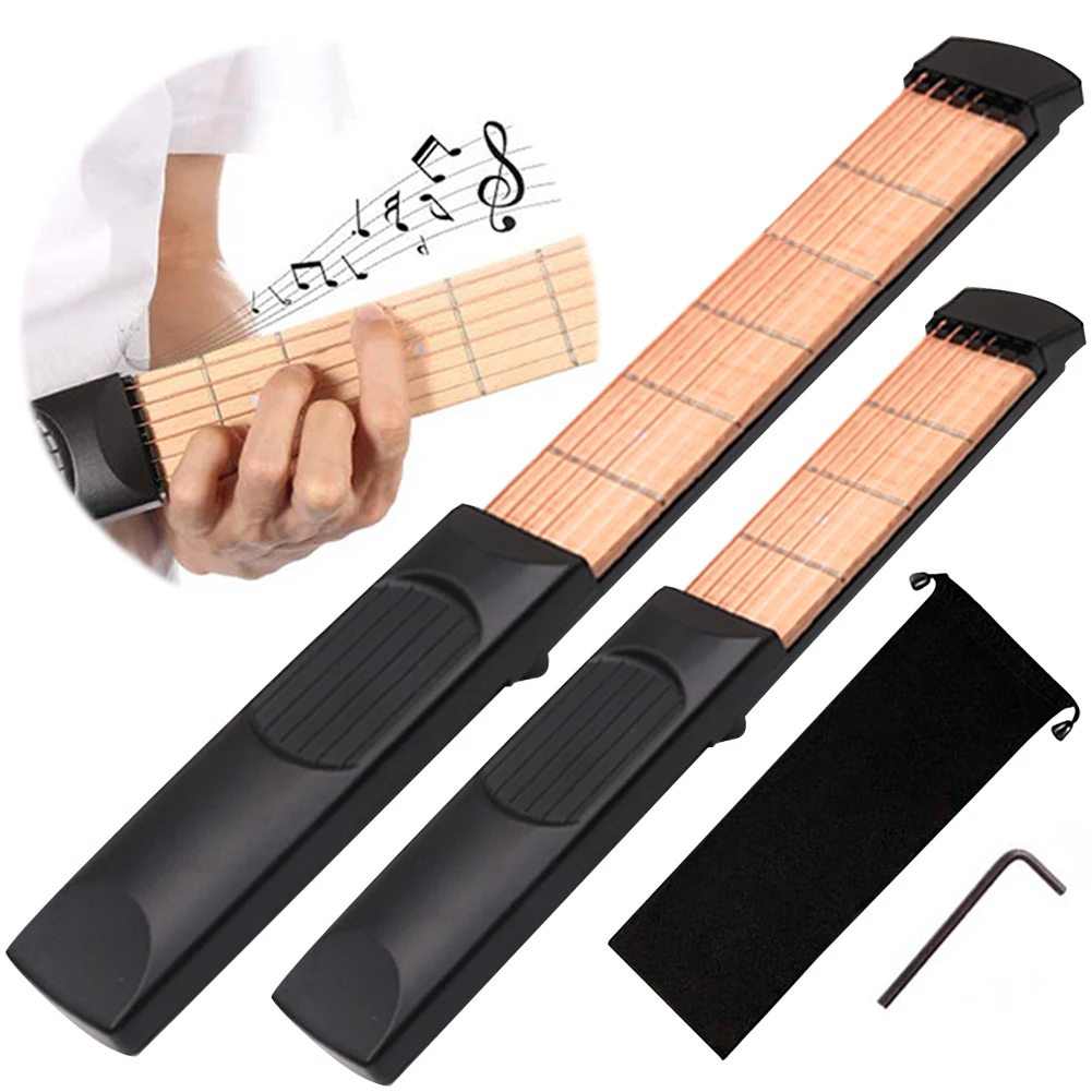 6 String 4/6 Fret Pocket Guitar Practice Neck Portable Guitar Chord Trainer Sapele Wood Guitar Practice Tool for Beginners