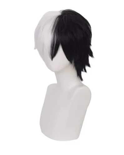 Peluca sintética para Cosplay, pelo corto en blanco y negro, Unisex, Anime Show Party