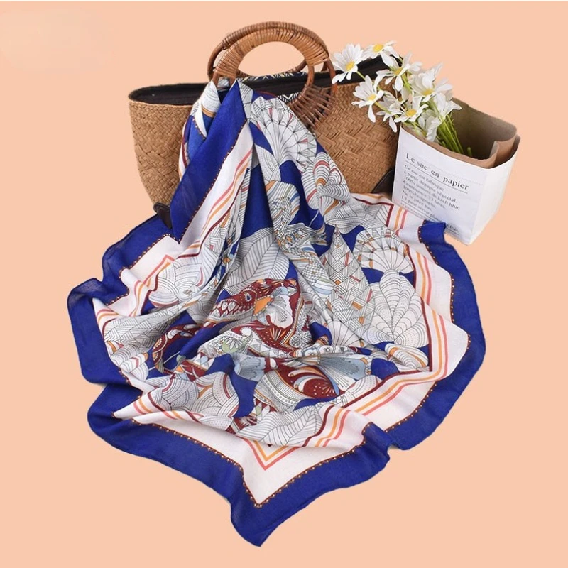 

Luxury Print Satin Silk Square Scarf for Women Shawl Hijab Neckerchief Female Hair Ribbon Headband Fashion Wrap Bandana 90*90cm