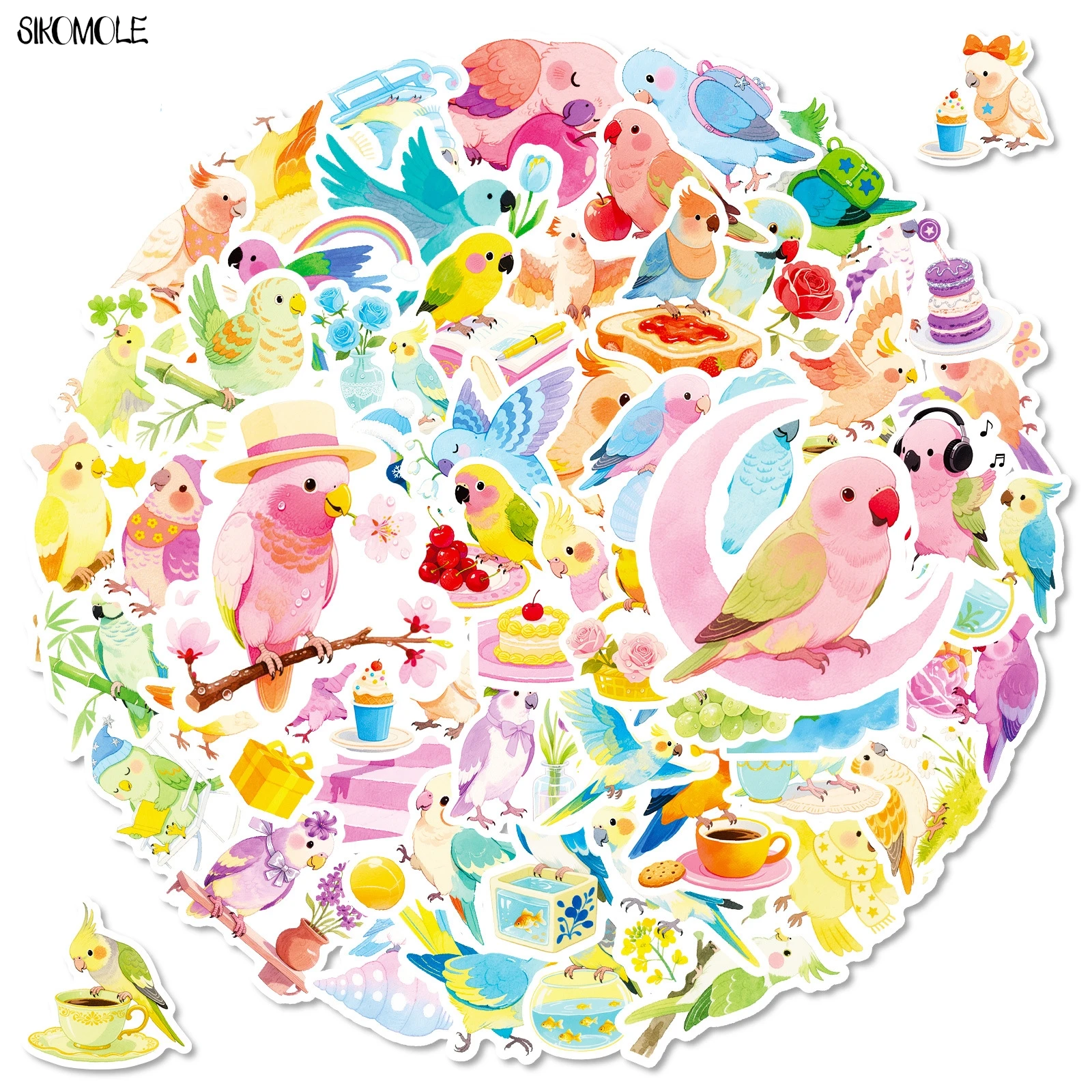 10/30/56 Uds. Pegatinas de loros de estilo de dibujos animados bonitos pegatinas estéticas Kawaii pequeño pájaro DIY portátil guitarra monopatín pegatina de Graffiti