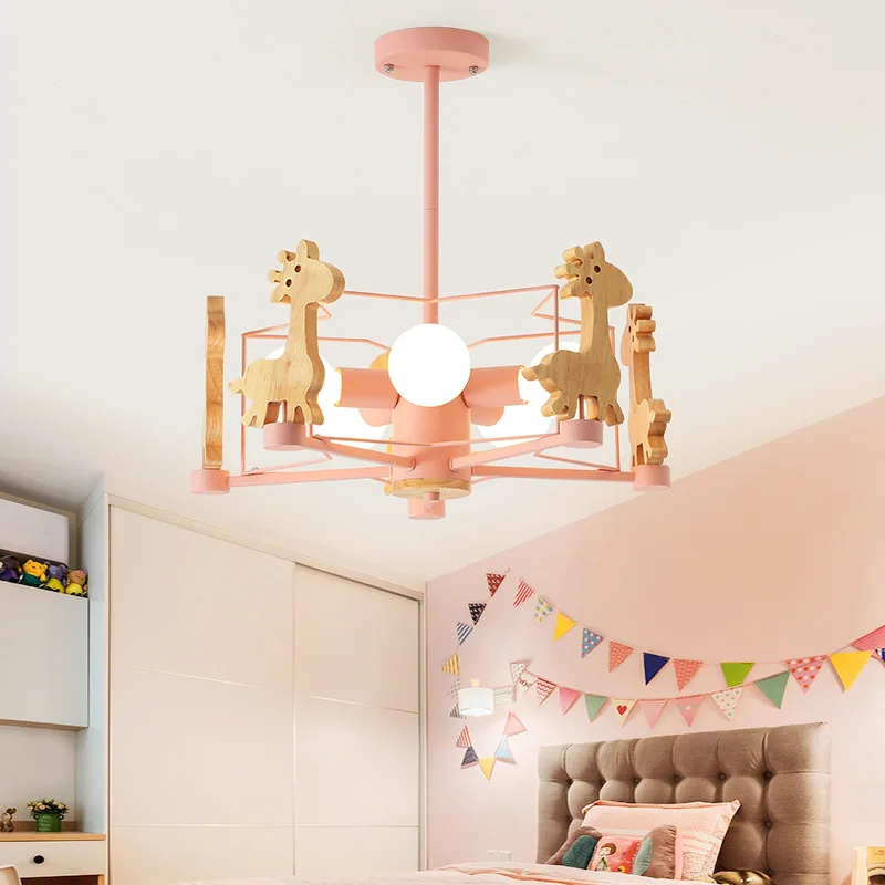 Children's Room Ceiling Lamps LED Solid Wood Rotating Fawn Light Nordic Warm Nursery Baby Room Boy Girl Bedroom Ceiling Lights image 4