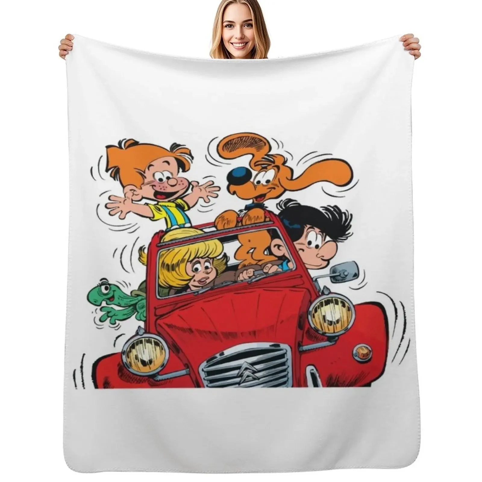 

Boule et Bill (Billy et copain) dans la voiture classique Throw Blanket Flannels Decoratives Cute Blanket