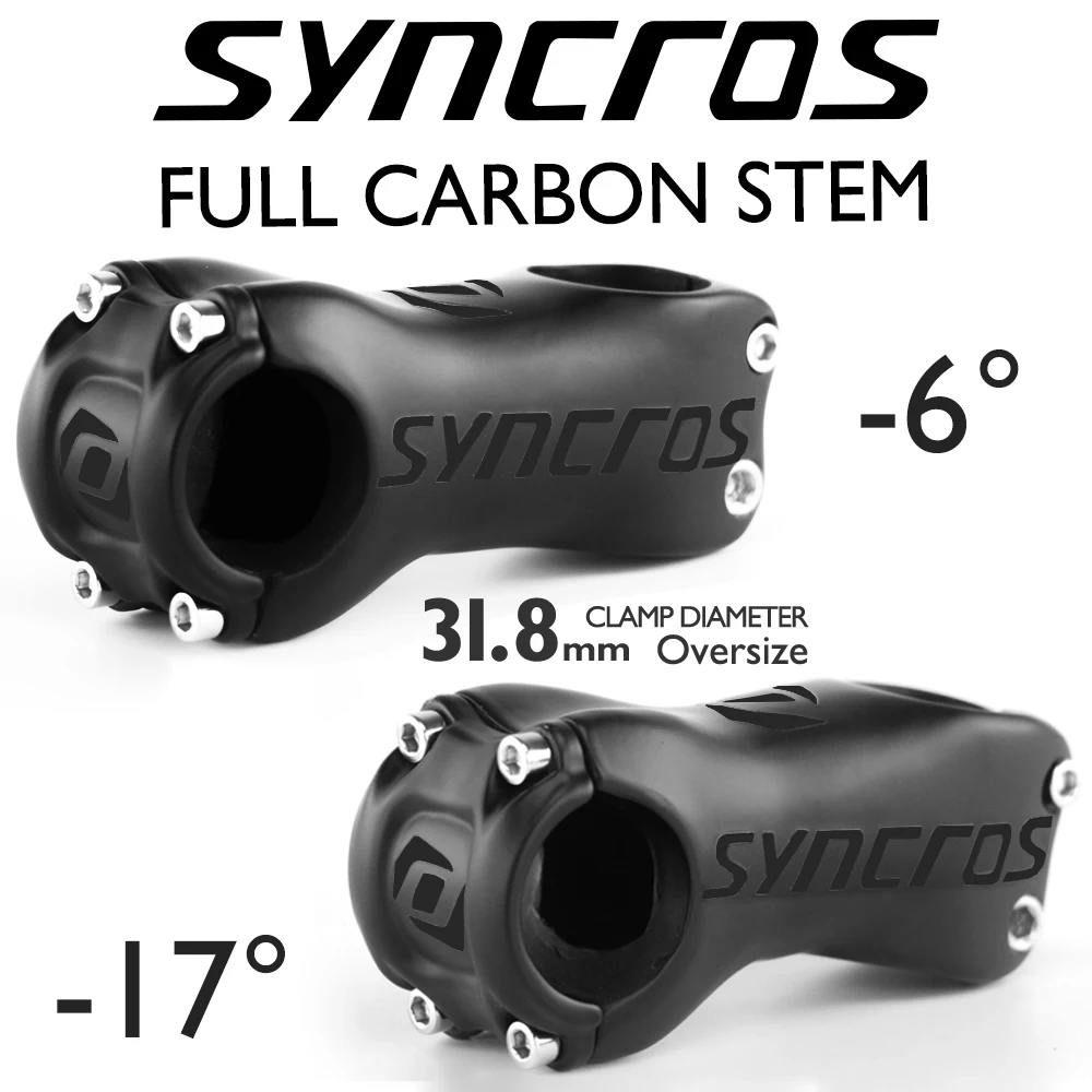 

SYNCROS T800 Carbon Fiber Alloy Cover MTB Road Stem -6°/-17° 31.8mm 28.6mm 70-120mm Half Matte Gloss Black Super Light Strong