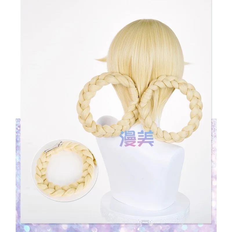 لعبة جينشين إمباكت جاهودا شعر مستعار كوسبلاي شعر صناعي فاتح ذهبي مقاوم للنساء لحفلات الهالوين أنيمي رولبيلاي