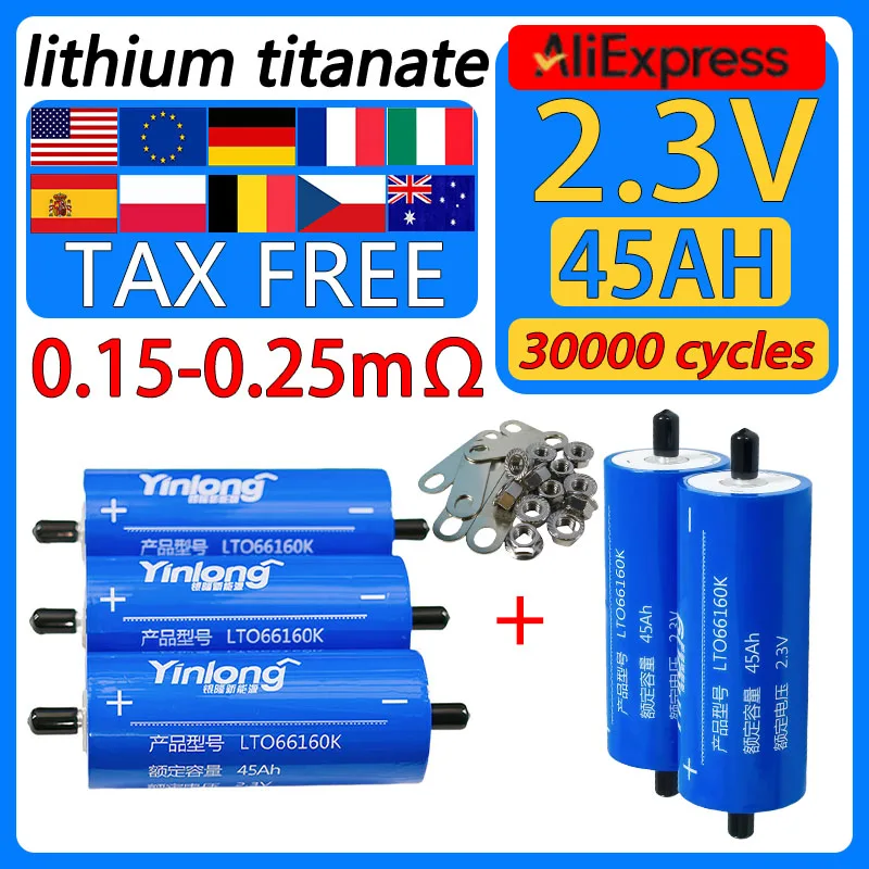 

45ah yinlong 2.3v Lithium titanate Battery Lto 66160 Original 10c DIY 12V 24V 48V Electric Boat Solar Speaker Car Power Battery