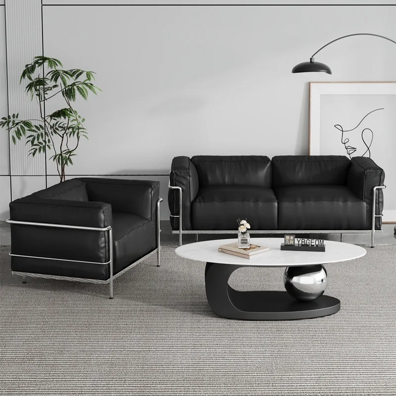 Leather sofa, first layer cowhide, black leather sofa, living room double seat