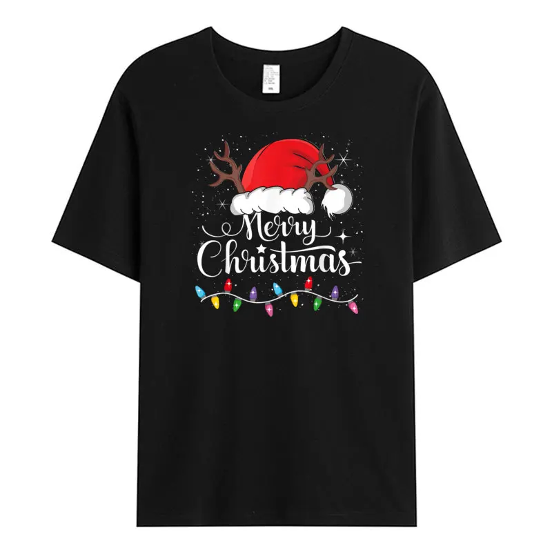 Merry Christmas Red Santa Hat T Shirts Short Sleeve Hip Hop Male Mother Day Tops Tees Print T Shirt Crew Neck Combed cotton