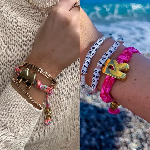 Custom Big Initial Letter Bracelet DIY Handmade Braided String Bubble Bracelet For Women Charm Letter Colorful Woven Jewelrgiftf