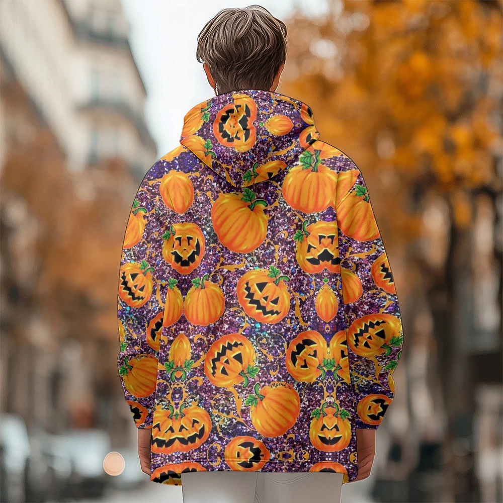 Mann Winterkleid ung, neue Daunen mäntel, Halloween-Serie Kürbis kopf Baumwolle gepolsterte Jacke Kleidung, Feder druck Tasche Reiß verschluss