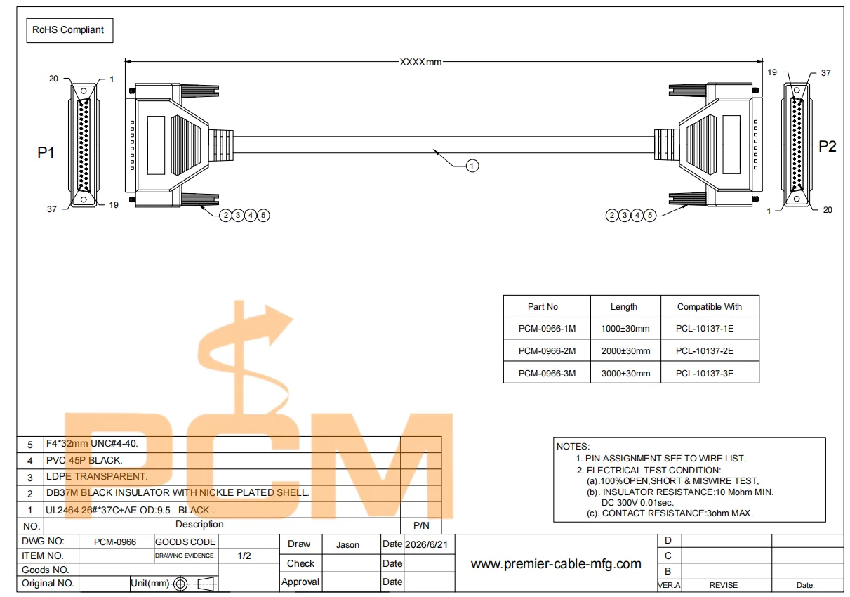 DB37 Stecker-zu-Stecker Abgeschirmtes Kabel D-Sub-Kabel Industrielles Datenerfassungs-I/O-Kabel Kompatibel mit Advantech PCL-10137 – Detail 3