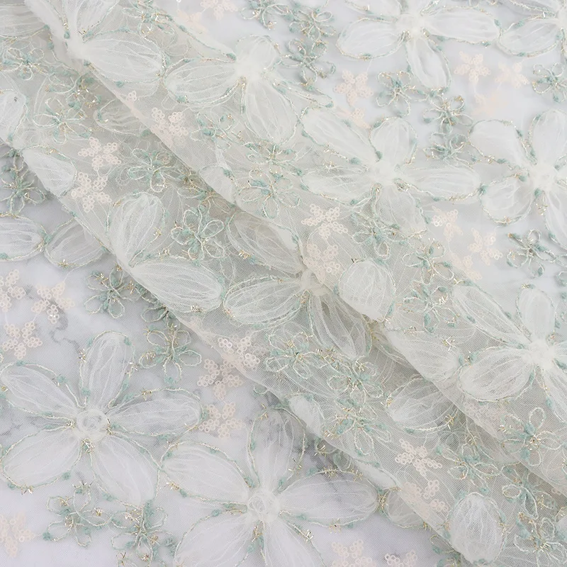 2023 New French Ribbon Sequin Gold Embroidery Fabric Wedding Dress Stage Clothing Fabric Spot Wholesale