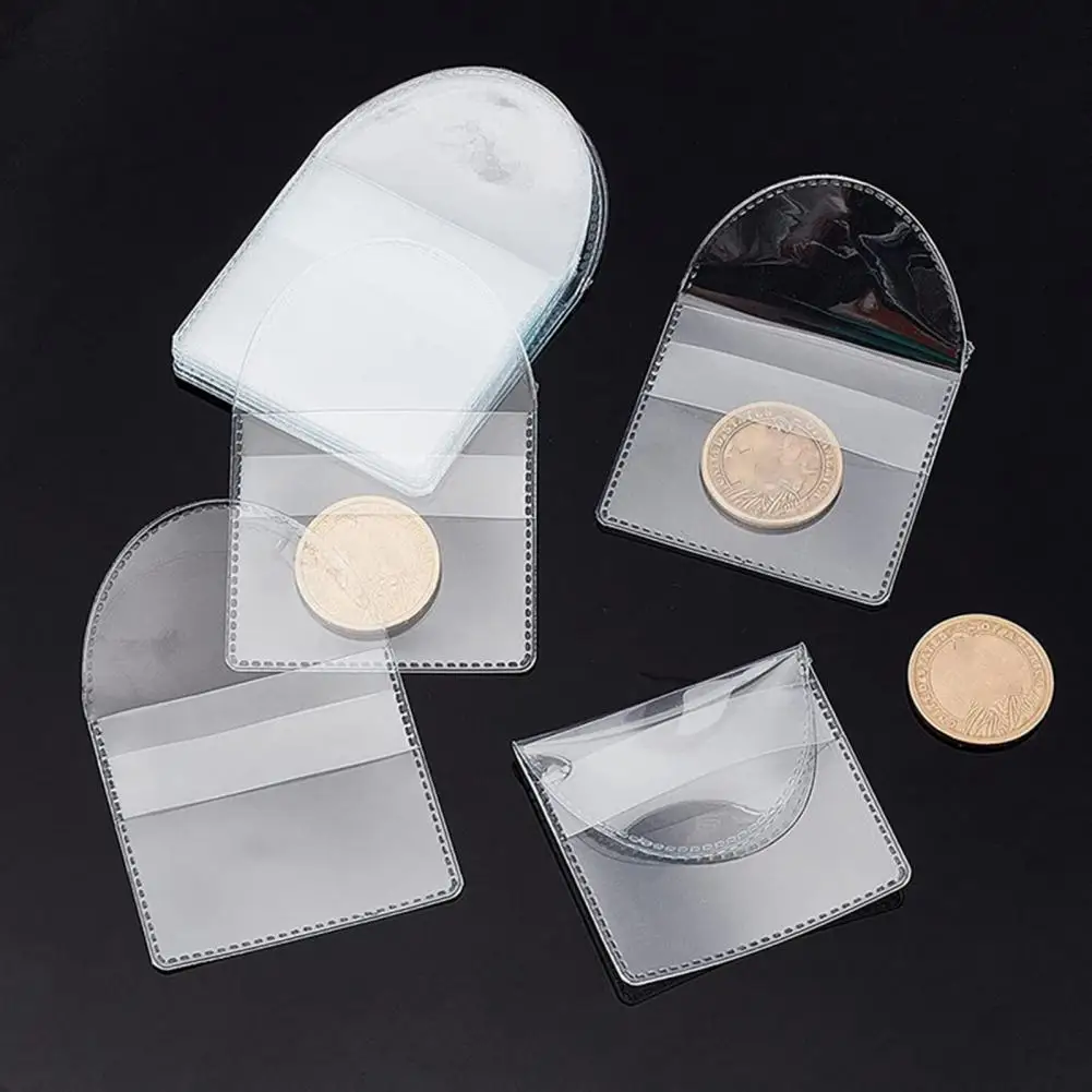 50Pcs Souvenir Coin Storage Bag Clear Waterproof PVC Semi-circle Flap Collection Medal Jewelry Holder Sleeve Protector Pouch