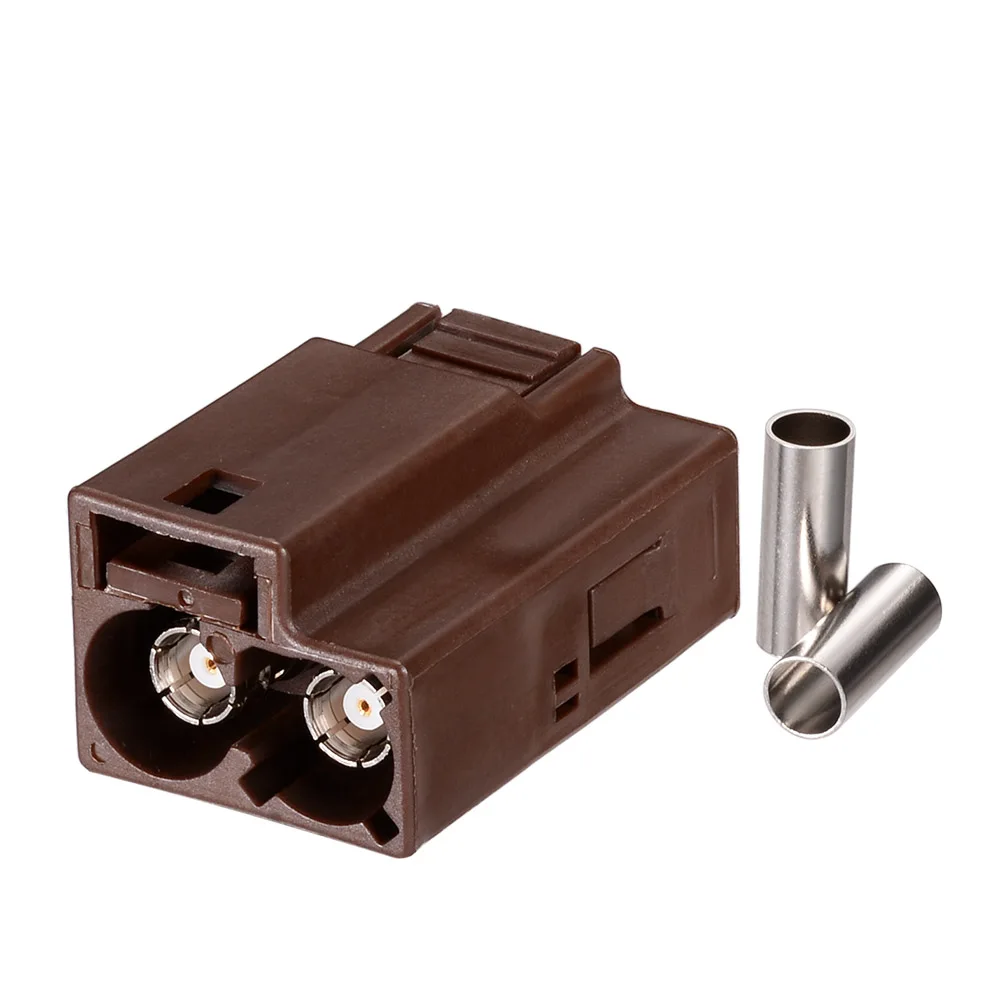 Superbat FAKRA Code F Brown Female Double Socket Connector for Coaxial Cable RG316 RG174