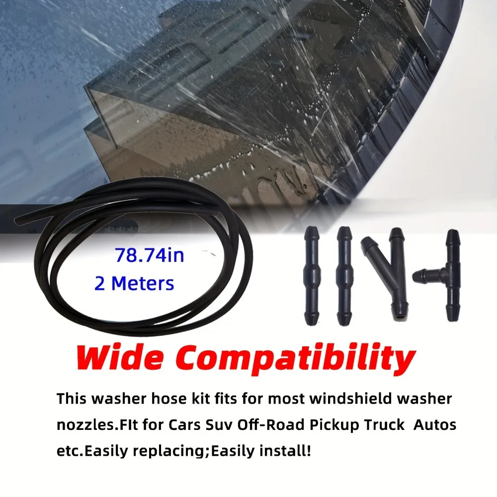 2M Windshield Washer Hose Kit with 4 Connectors, Universal Tube for Car Washer Pump & Nozzle Installation