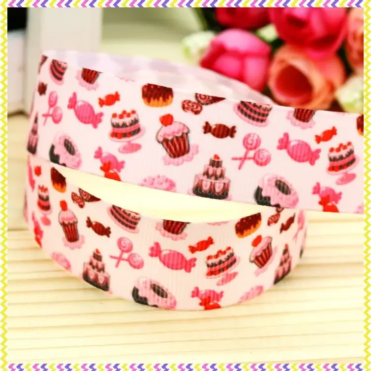 7/8''  cupcake donut printed grosgrain ribbon hairbow headwear party decoration diy wholesale OEM 22mm D217