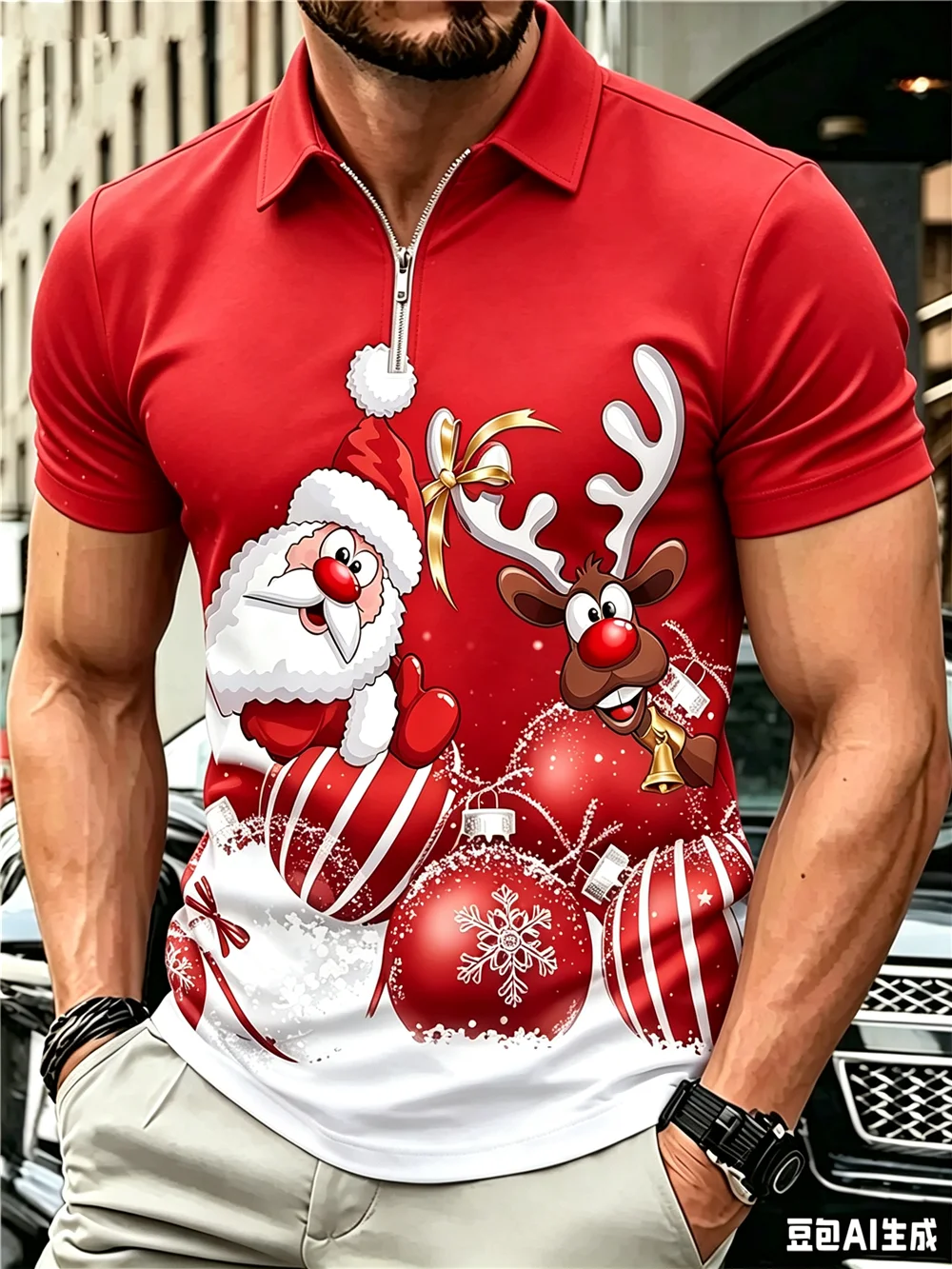 Street Style Cartoon Santa Claus And Deer Men's Polos T-Shirts Short Sleeve 3d Printed Trend POLO Tee 6XL Plus Size Casual Tops